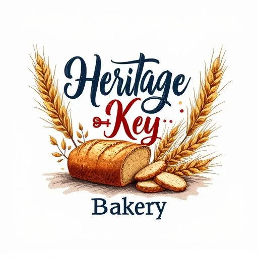 Heritage Key Bakery logo with wheat stalks and sliced bread.