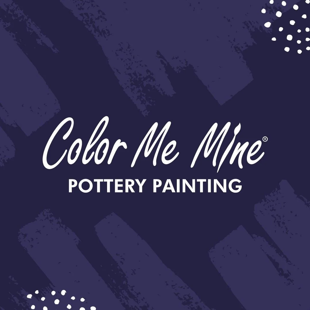 Book cover titled "Color Me Mine: Pottery Painting" with a dark purple background and abstract paint strokes.