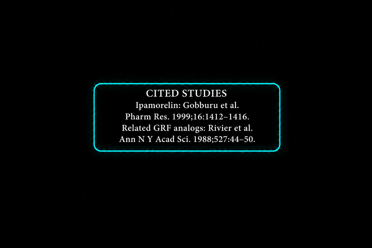 Screen displaying a scholarly citation in white text on a black background, titled 'CITED STUDIES' with a neon blue border.