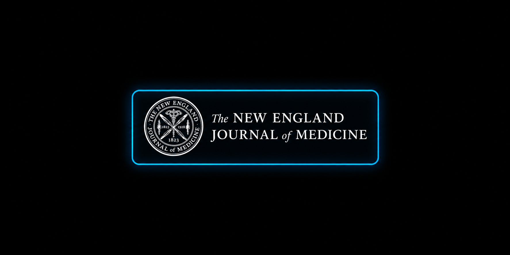 Neon sign displaying the logo and title of The New England Journal of Medicine on a black background.