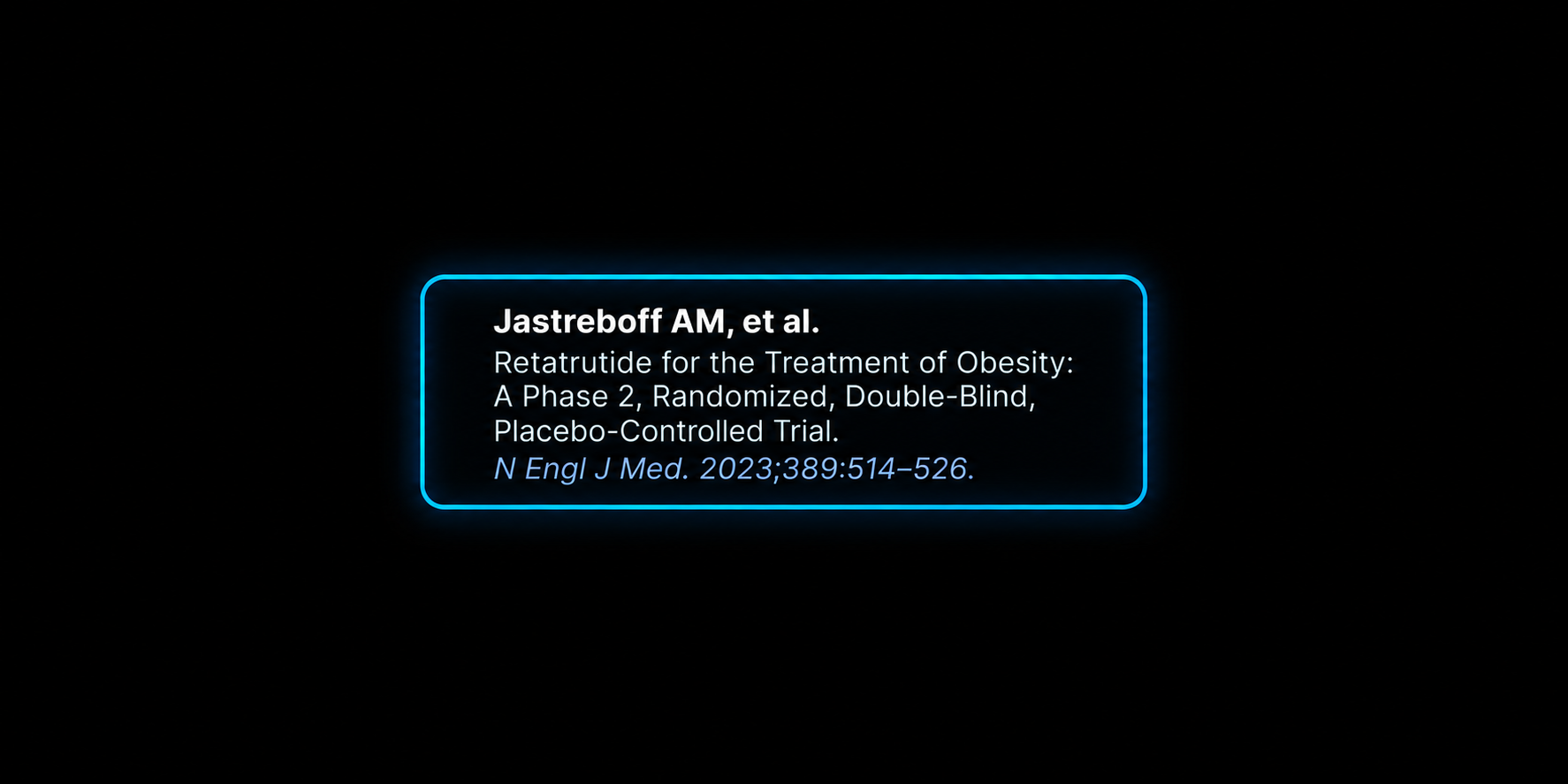 Neon sign displaying a research article reference for a clinical trial on obesity treatment, authored by Jastreboff et al., published in the New England Journal of Medicine in 2023.