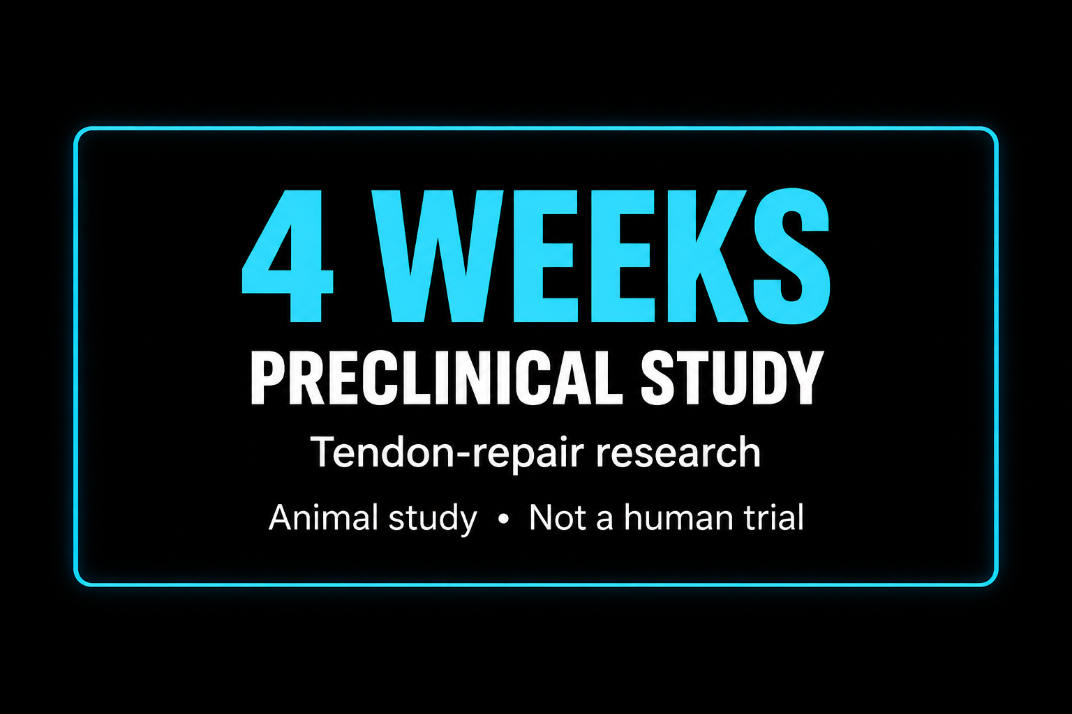 Neon sign stating '4 WEEKS PRECLINICAL STUDY Tendon-repair research Animal study Not a human trial'