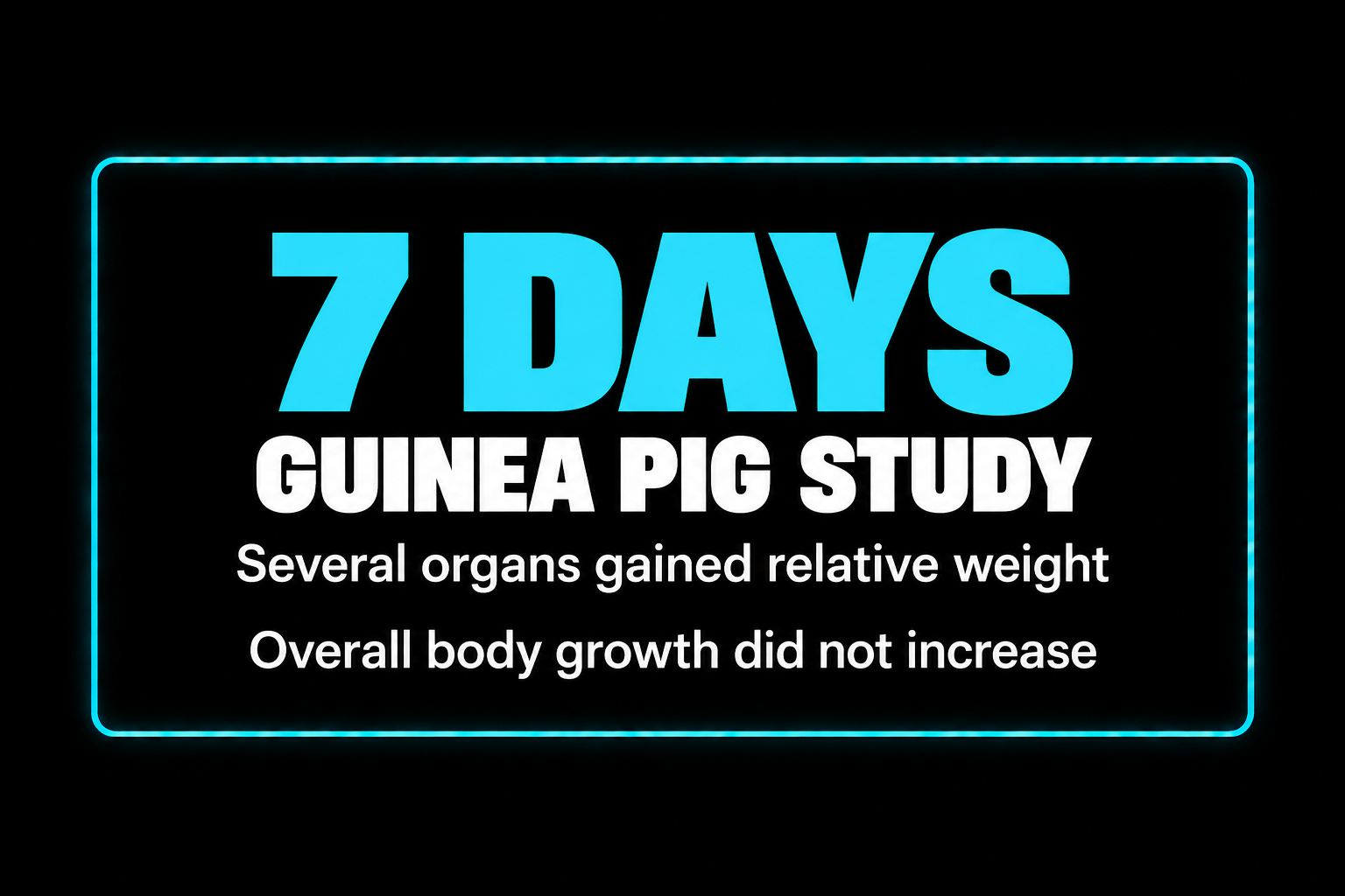 Neon sign displaying '7 DAYS GUINEA PIG STUDY' with additional text about organ weight and body growth.