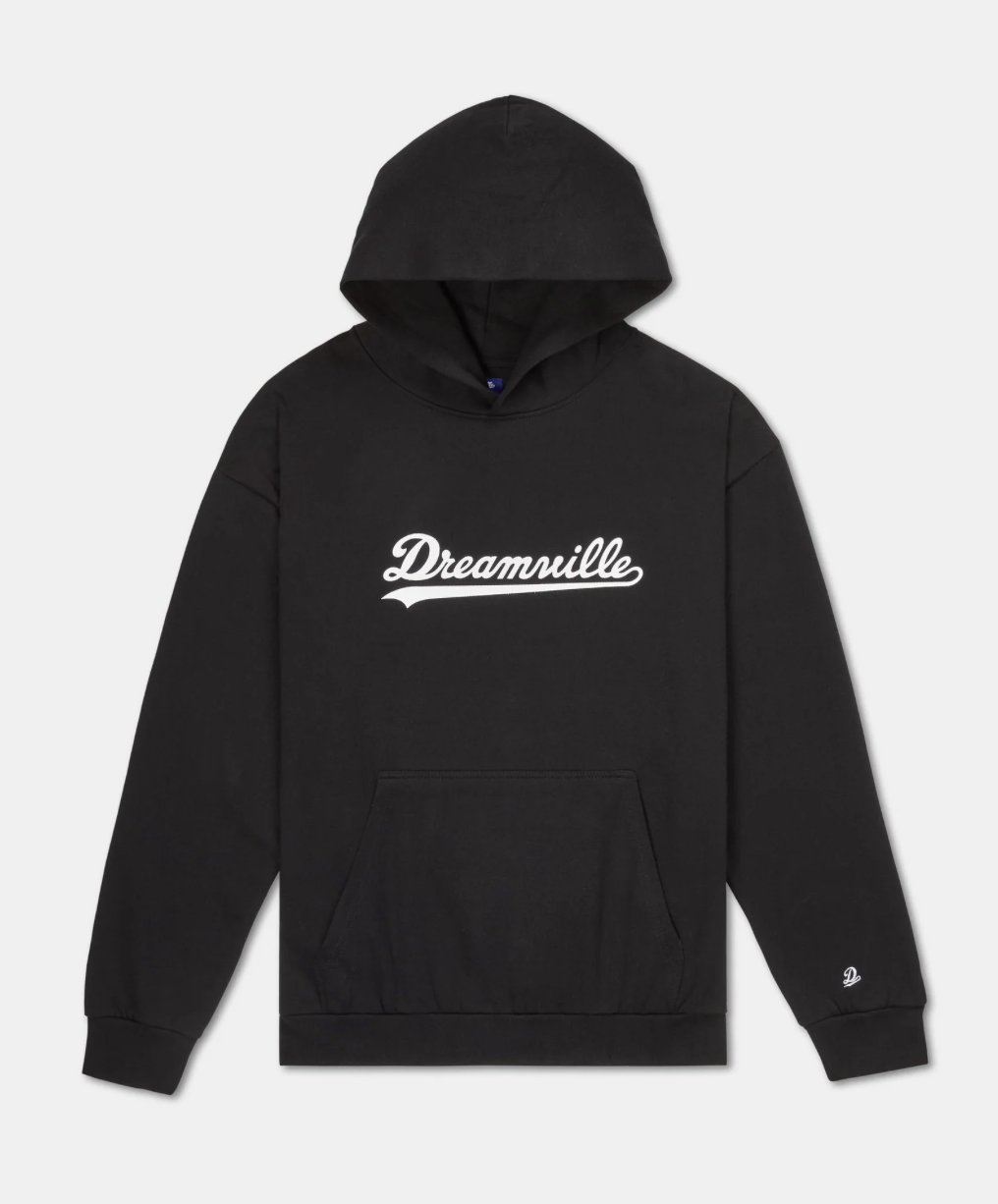 Black hoodie with the word 'Dreamville' written in white across the chest.