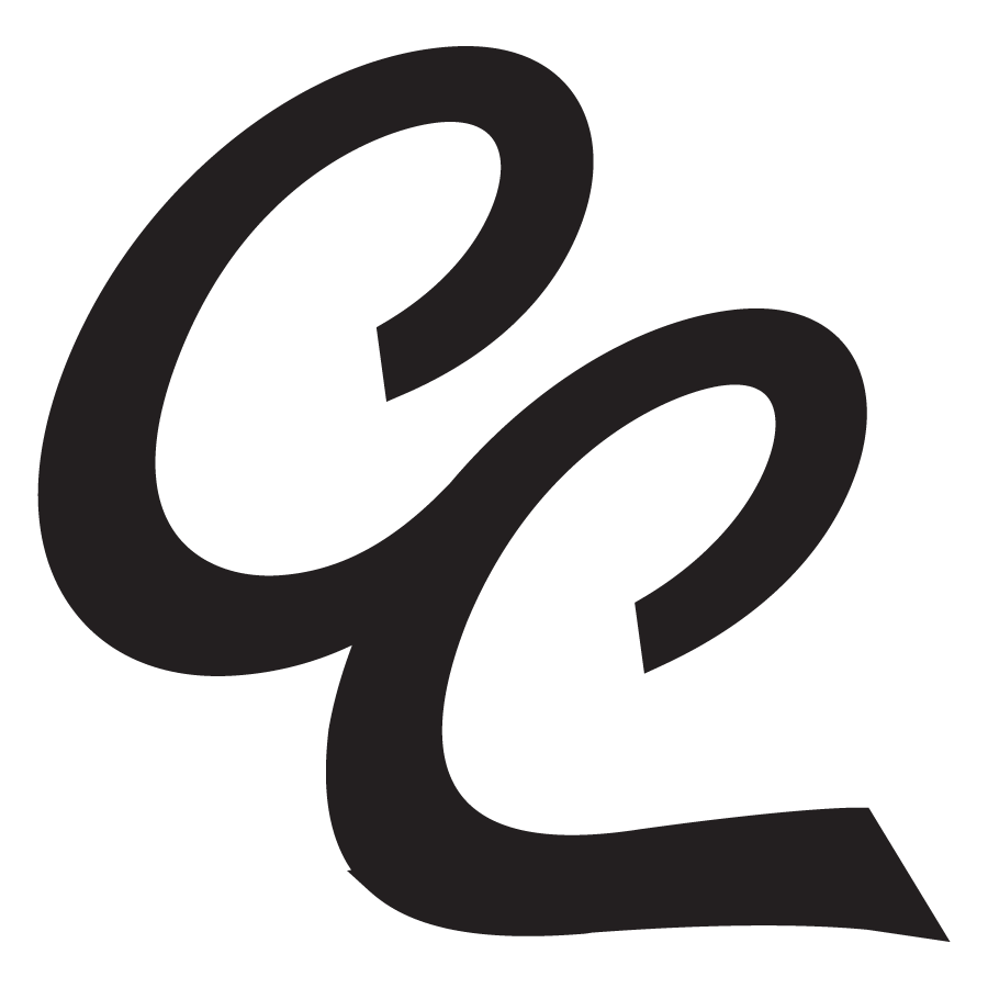Two overlapping stylized letter 'C's in black, tilted to the right, on a white background.