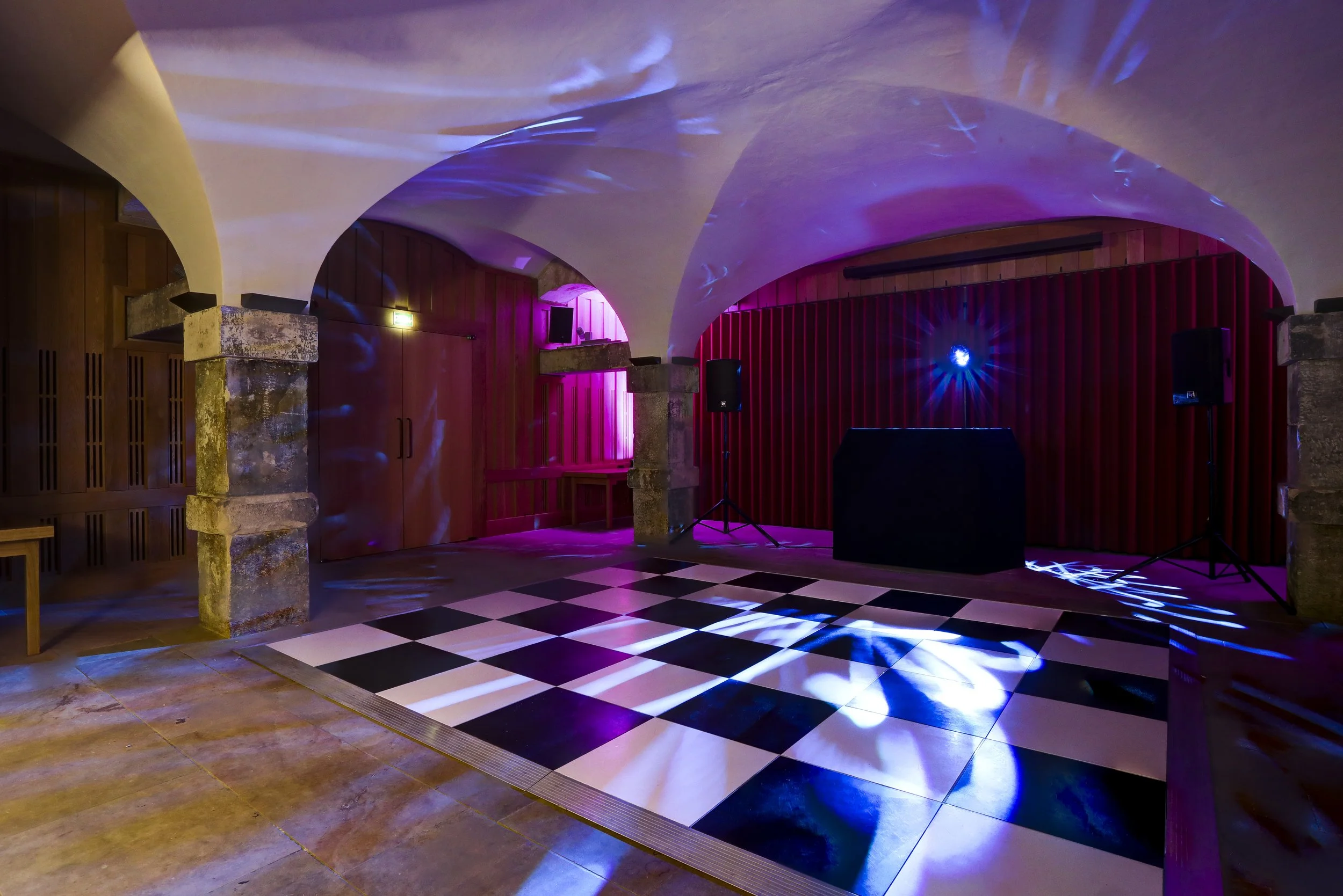 The Crypt at Christ Church Spitalfields dressed for an evening event.