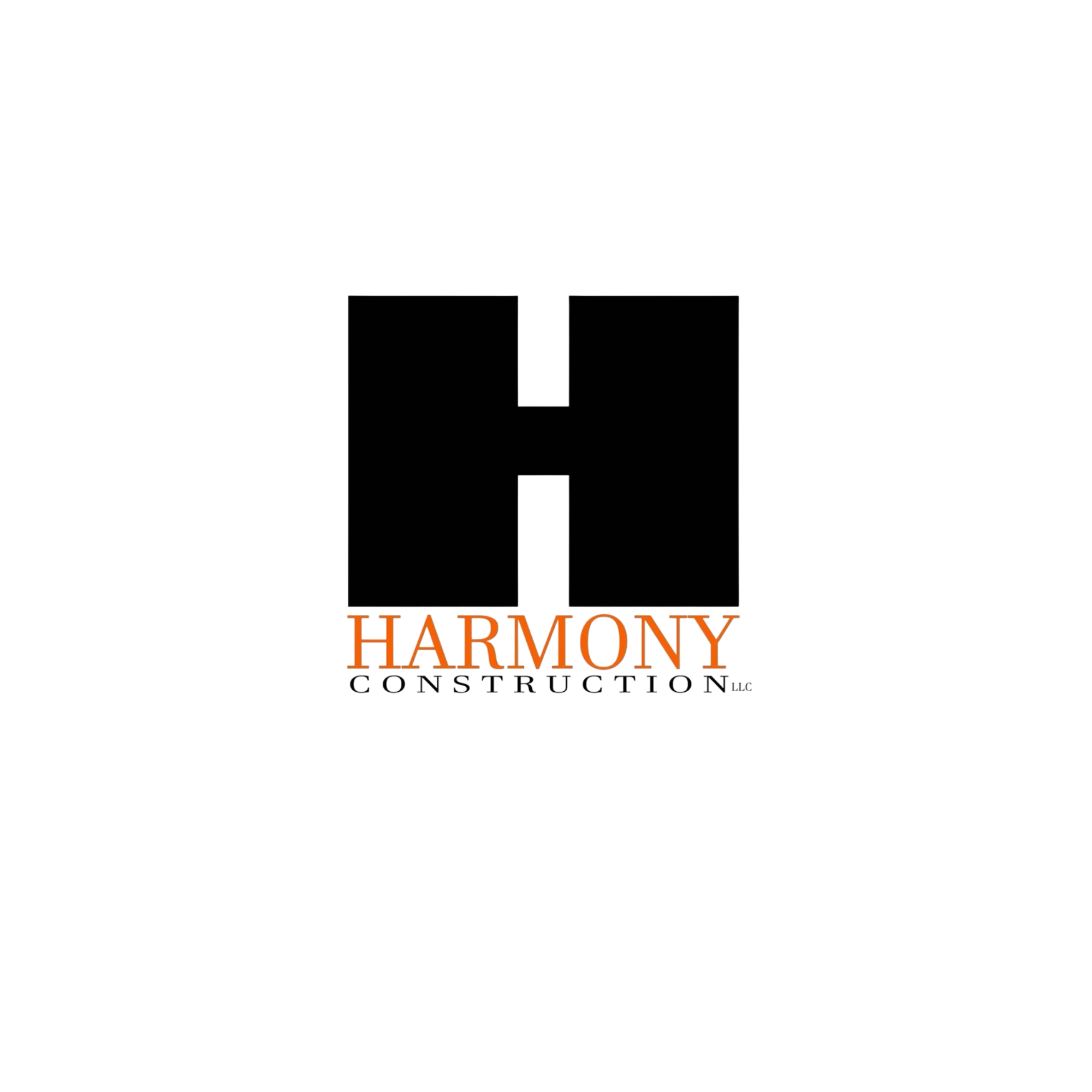 Logo for Harmony Construction LLC, featuring a black and white hammer icon and the company name in orange, yellow, and black text.
