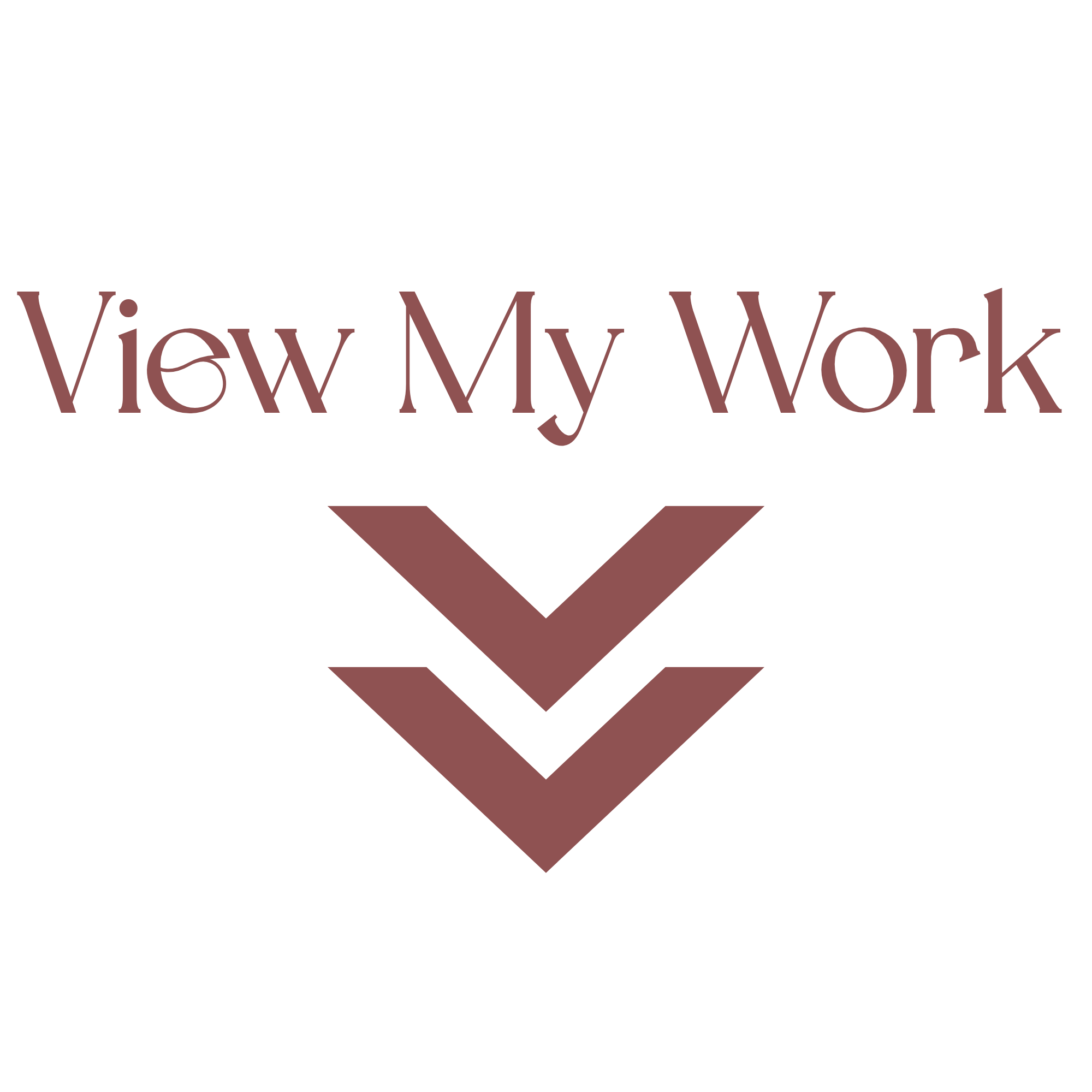 The logo of 'View My Work' features a black background with text in a color similar to maroon, with the words 'View My Work' arranged in a modern font and an arrow pointing downward beneath the text.