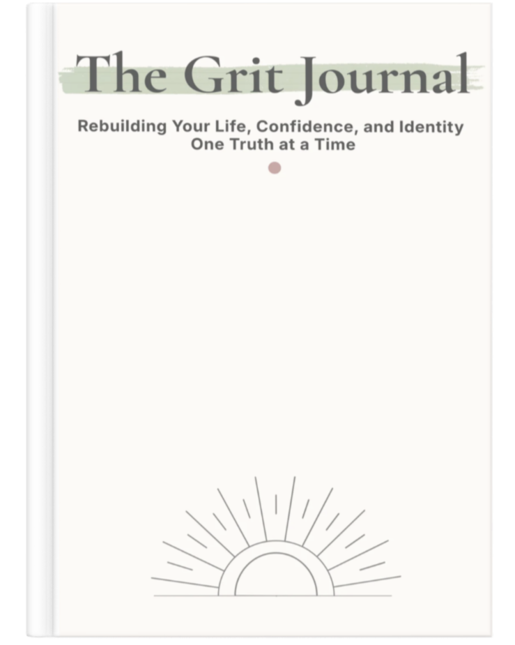 The Grit Journal book cover by author Jenn Armstrong, featuring a minimalist cream design with a rising sun illustration.