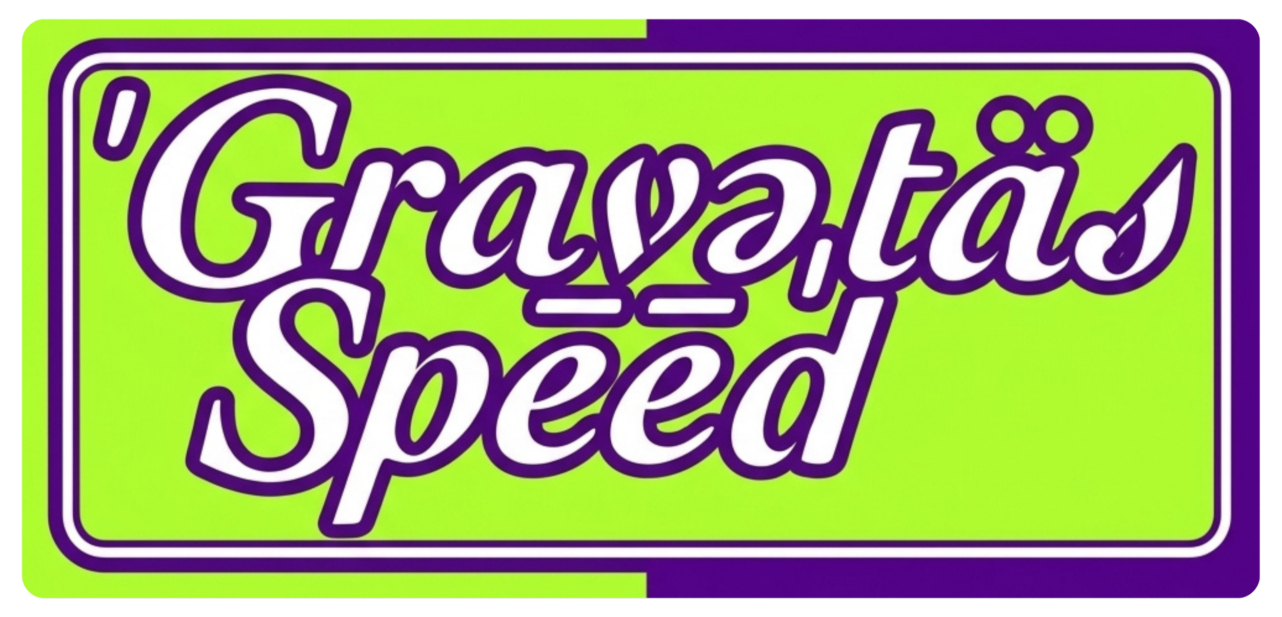 A neon sign that says 'Greatest Speed' with purple, green, and white colors.