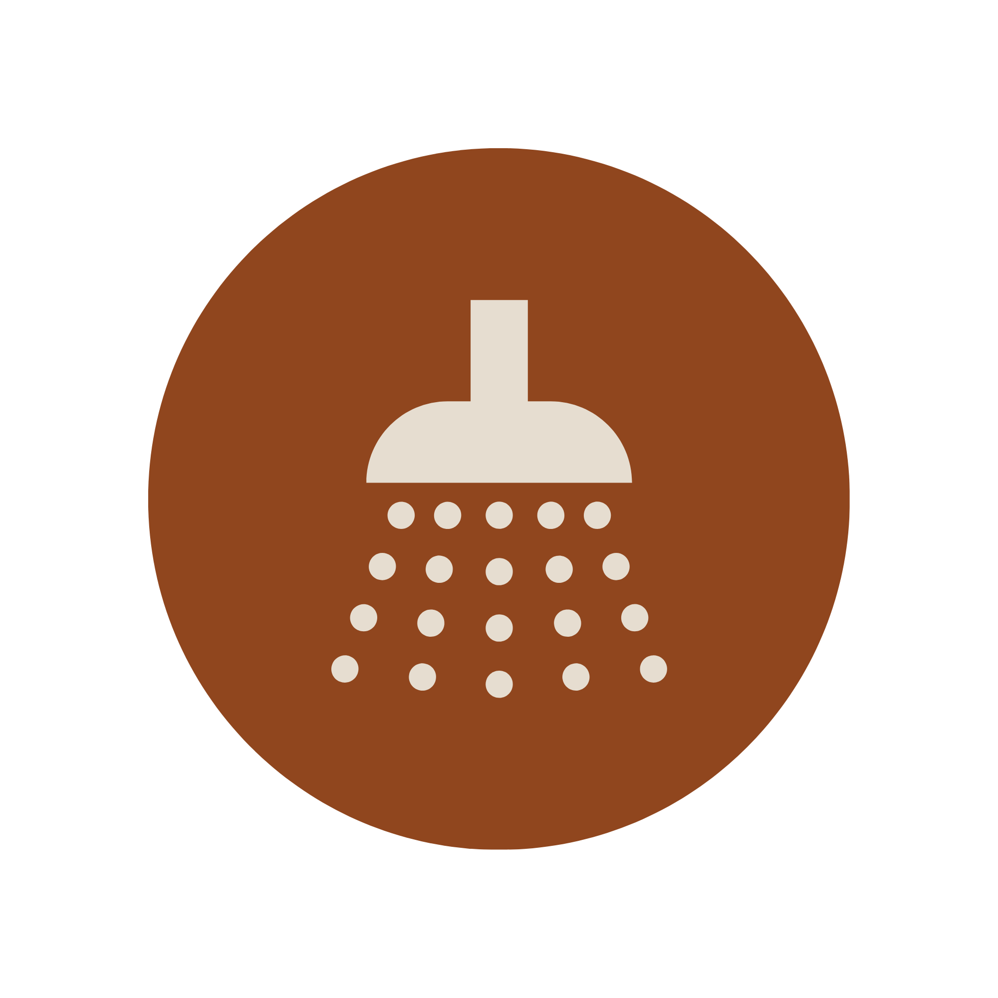 Stylized white satellite dish with signal dots inside a large brown circle on a black background