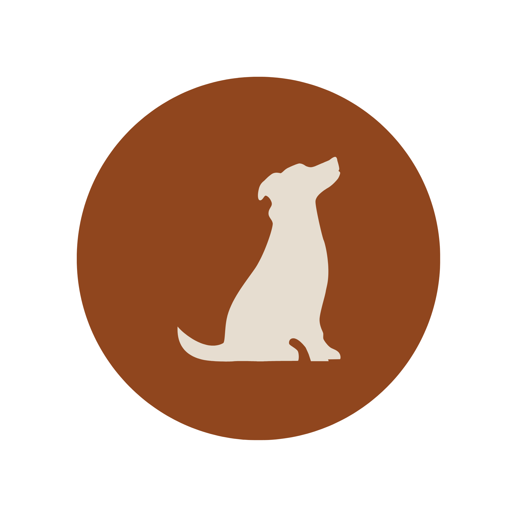 Stylized cream-colored kangaroo silhouette inside a brown circle on a black background