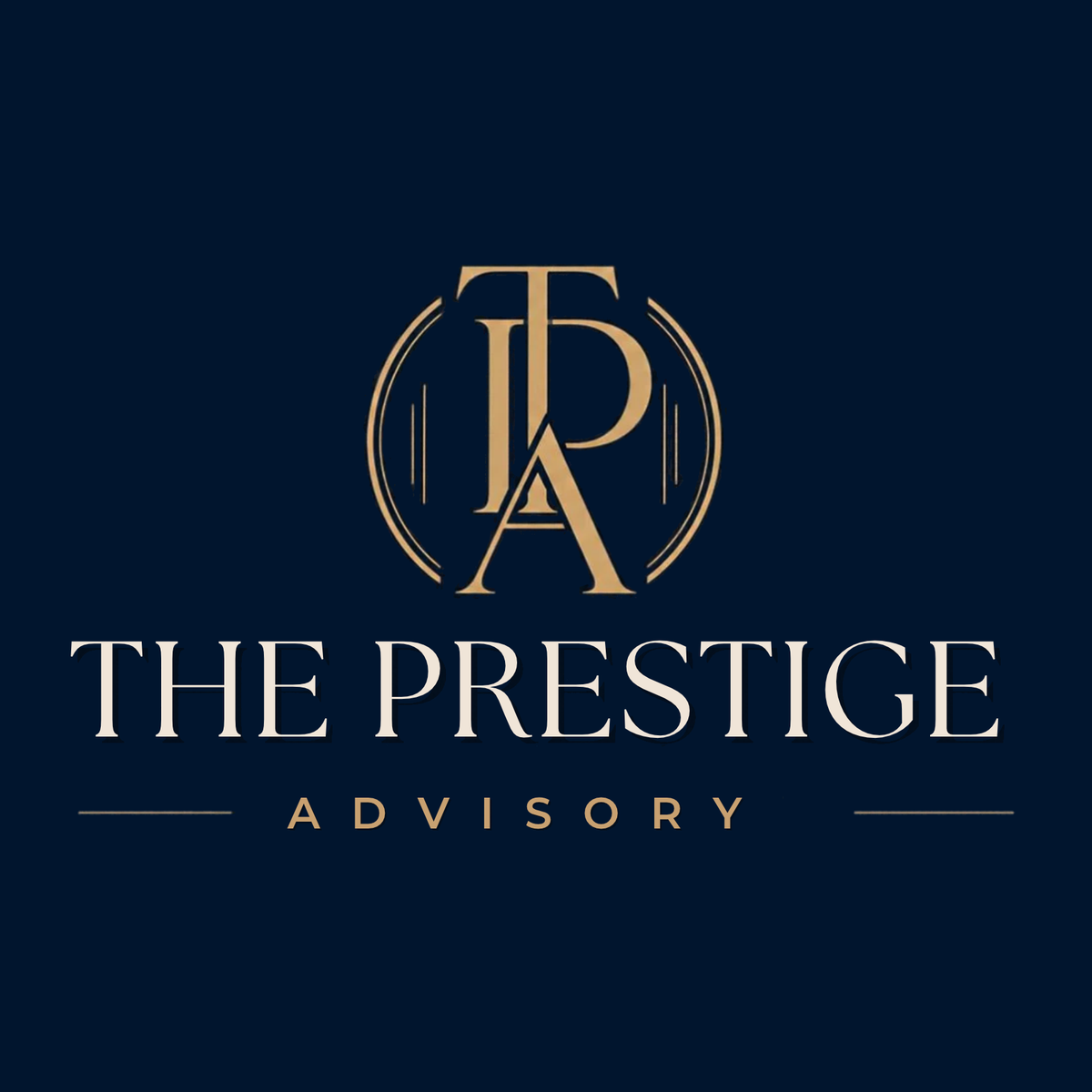 The Prestige Advisory logo in gold on navy