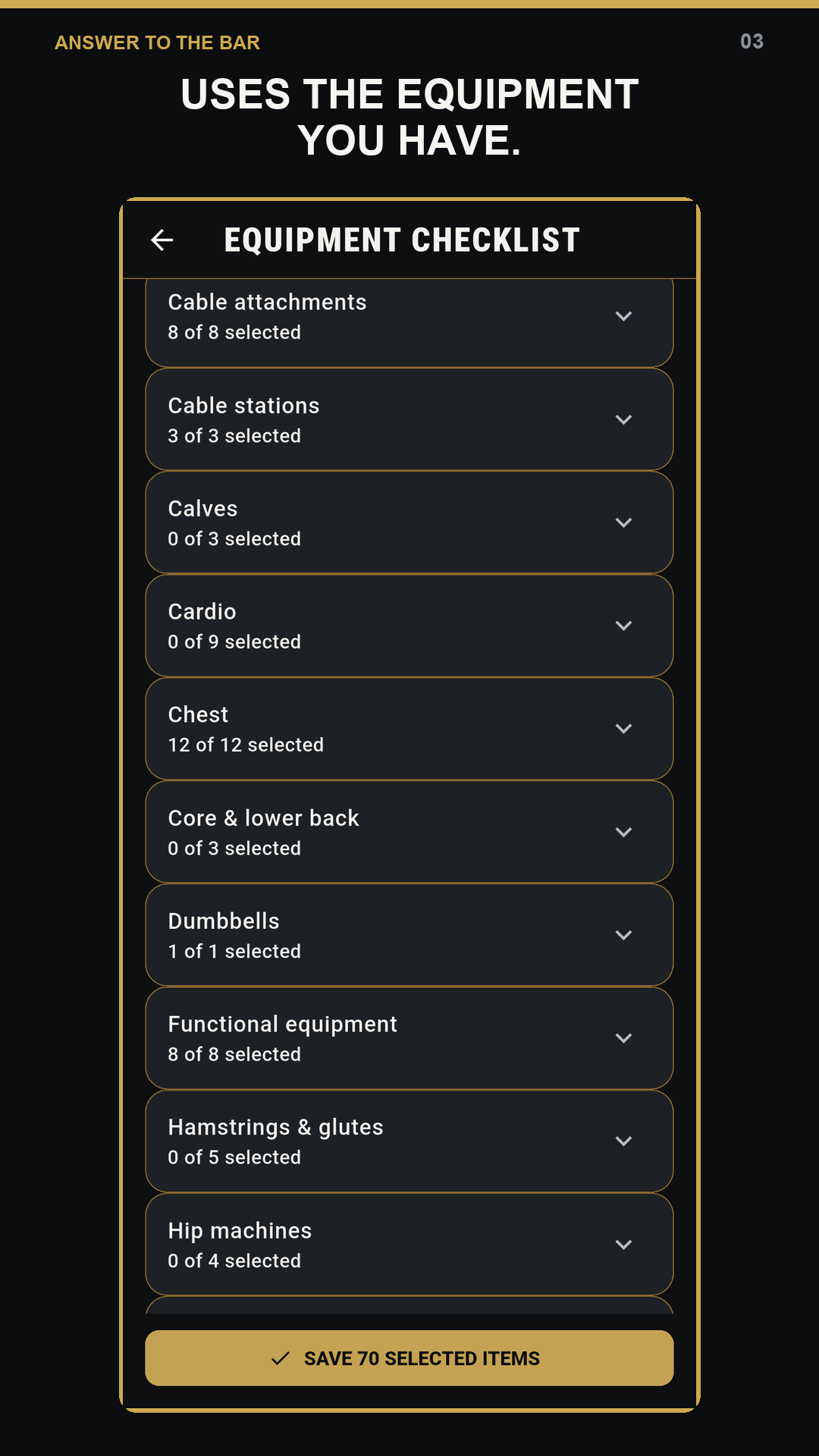 Gym Recon equipment checklist development preview