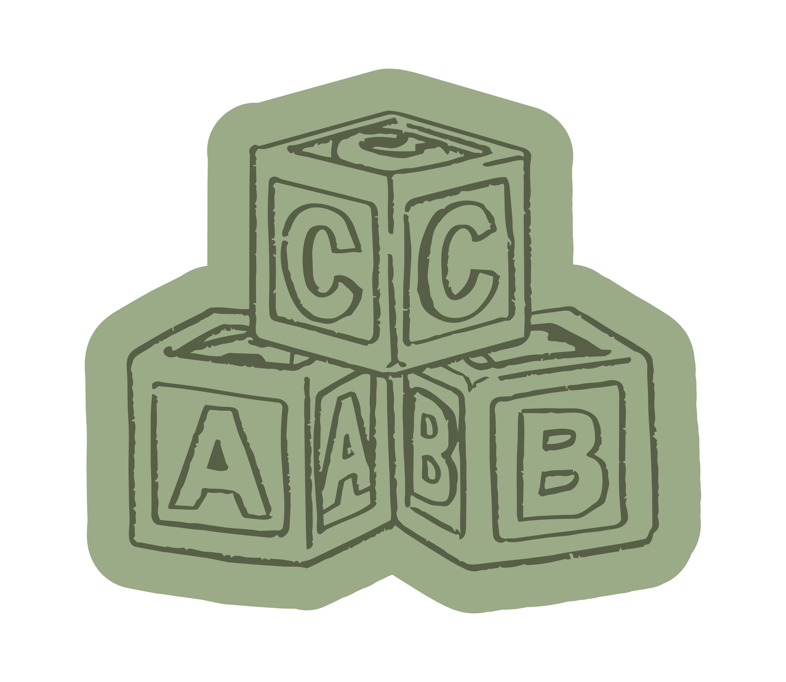 The image features a stylized, hand-drawn illustration of a stack of 3 wooden blocks featuring the letters "A", "B"
and "C".