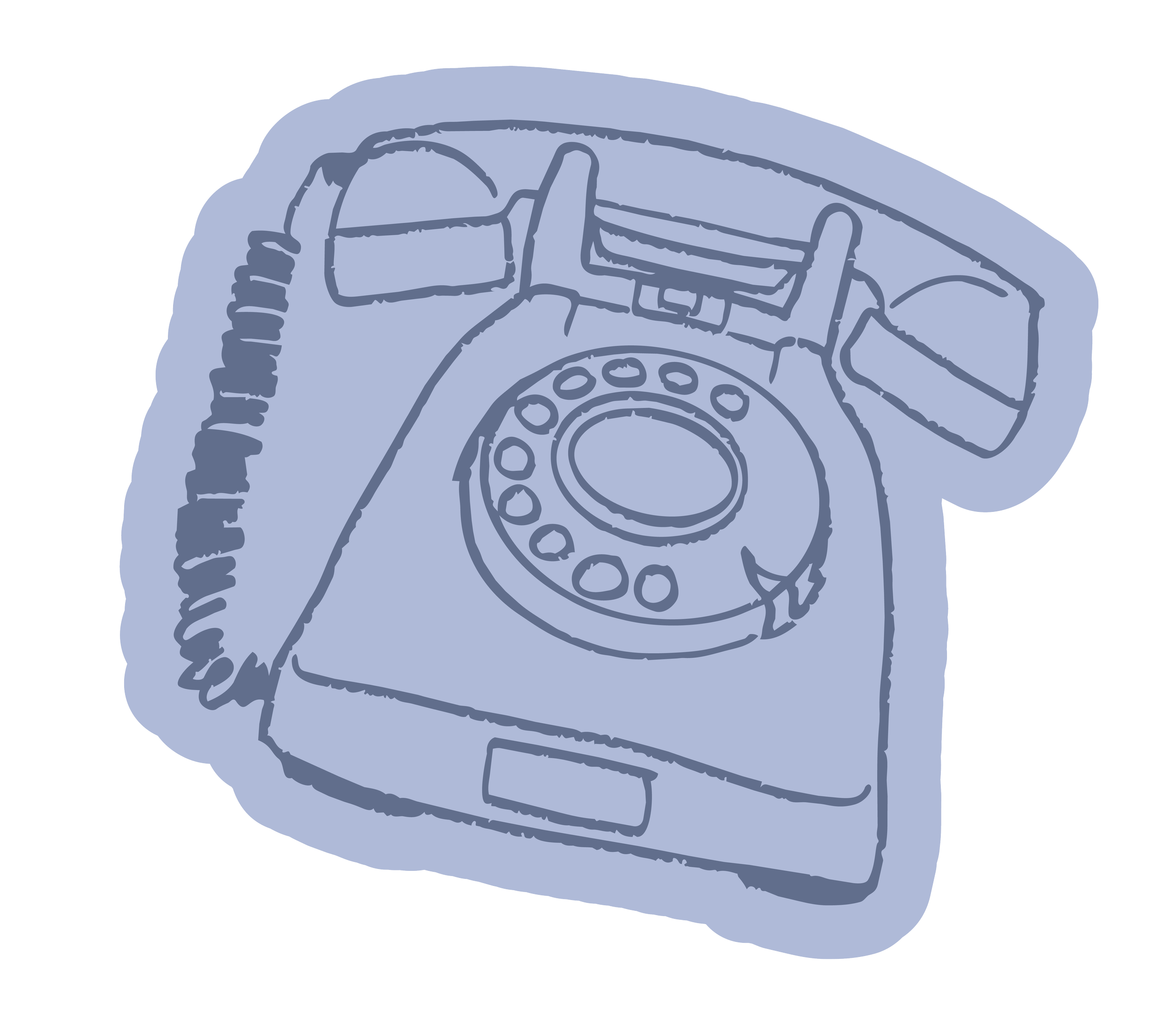 Sketch of an old-fashioned rotary telephone in shades of blue.