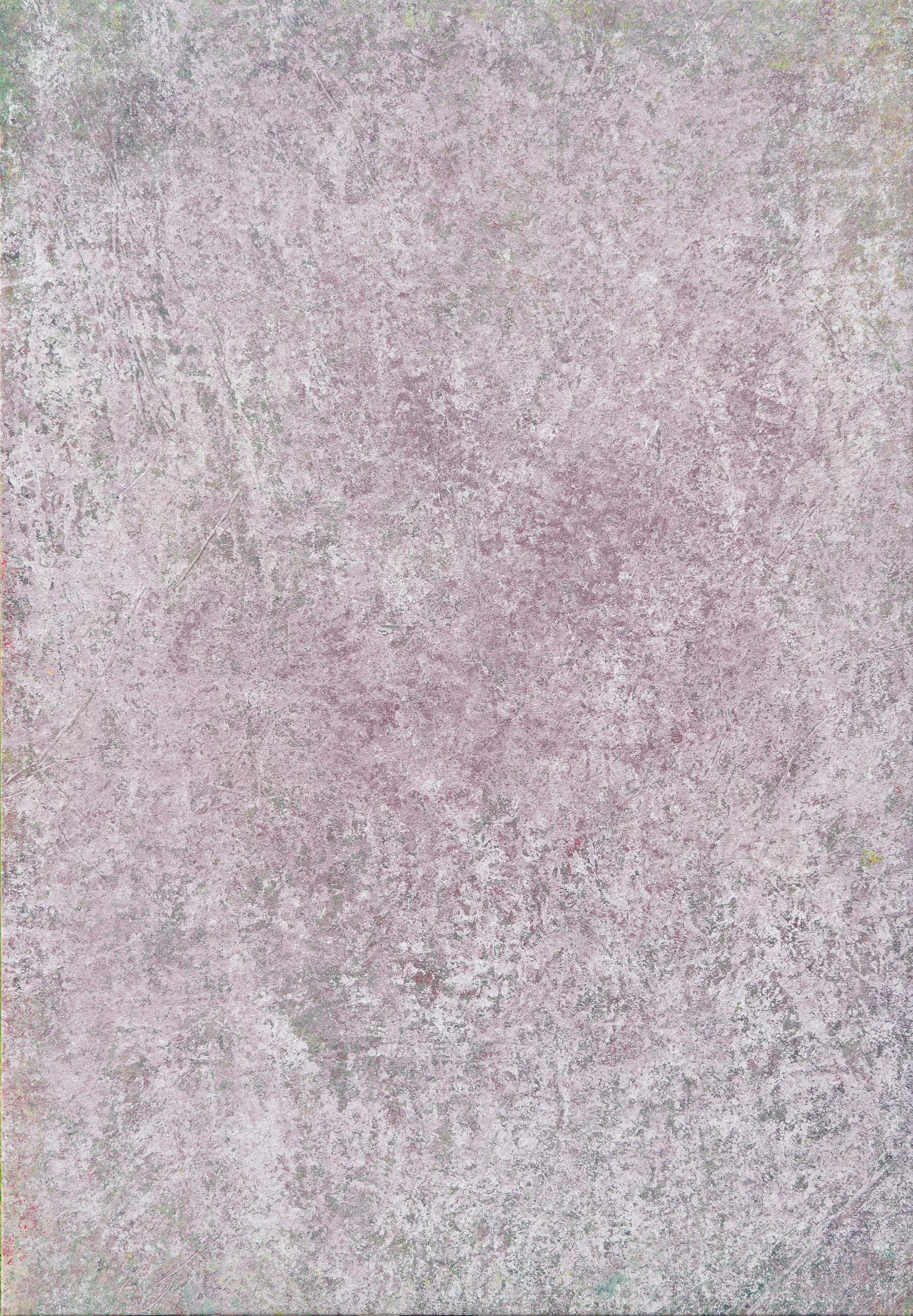 Close-up of a weathered pale pink and gray textured surface