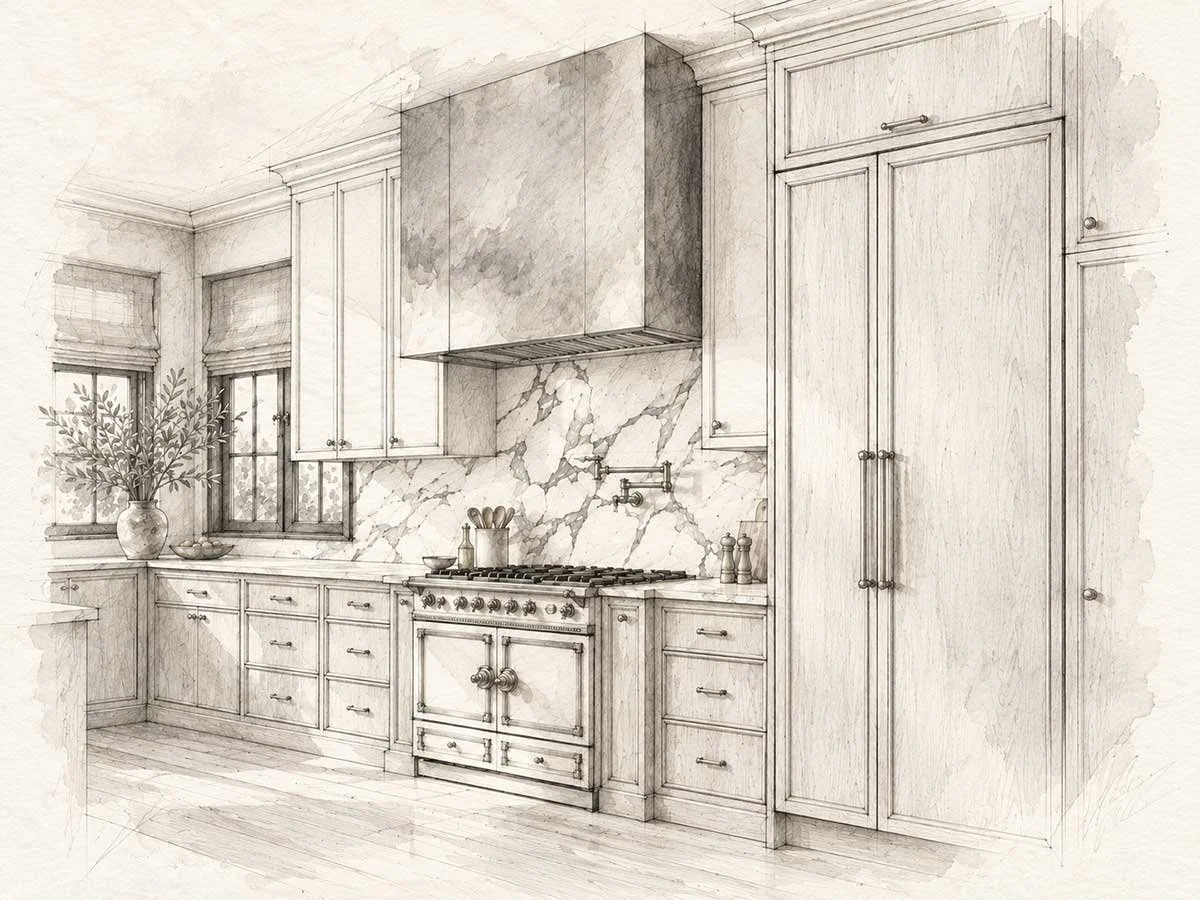 Elegant Interior Design Sketch of Timeless Kitchen