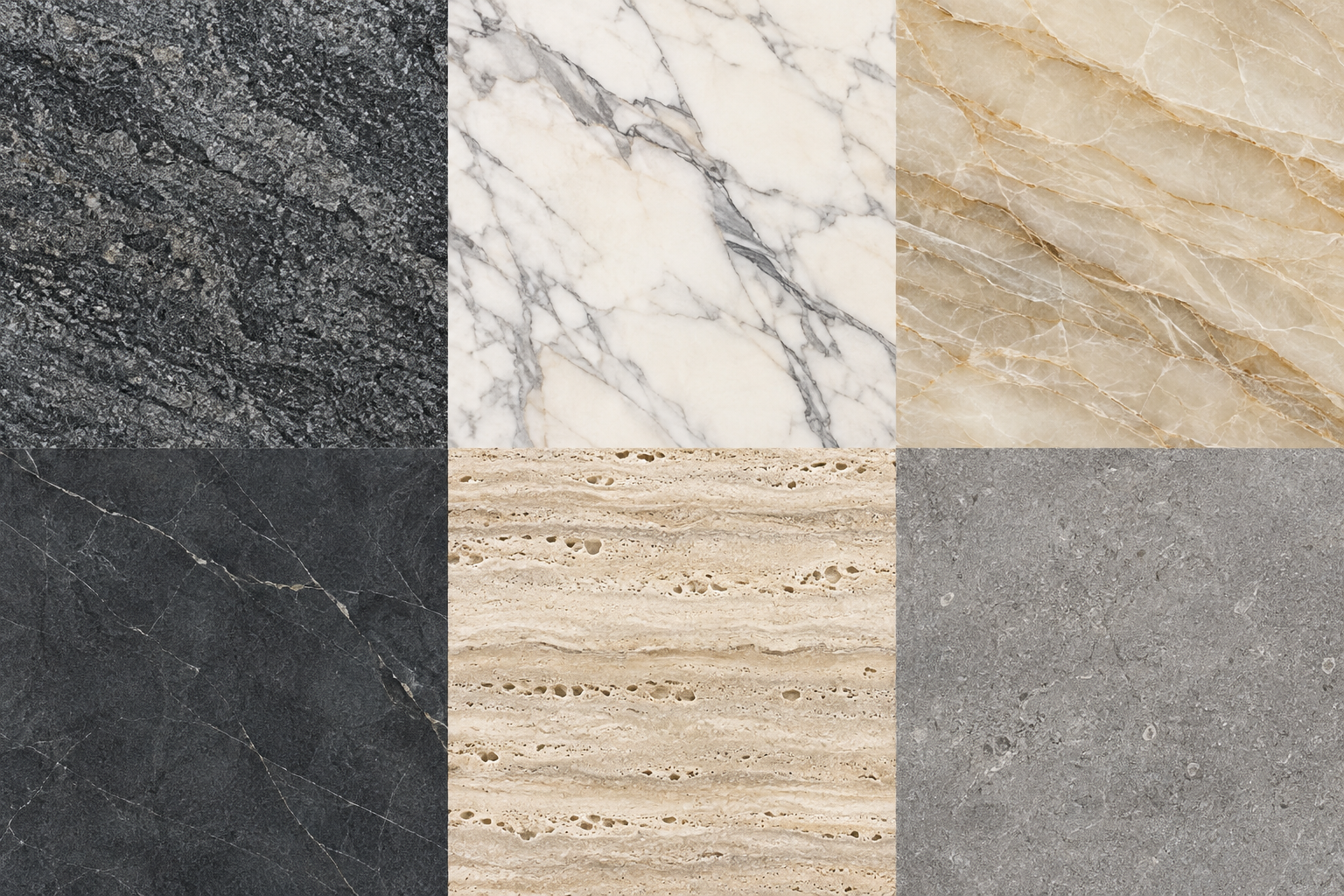 Illustrative textures of granite, marble, quartzite, soapstone, travertine and limestone