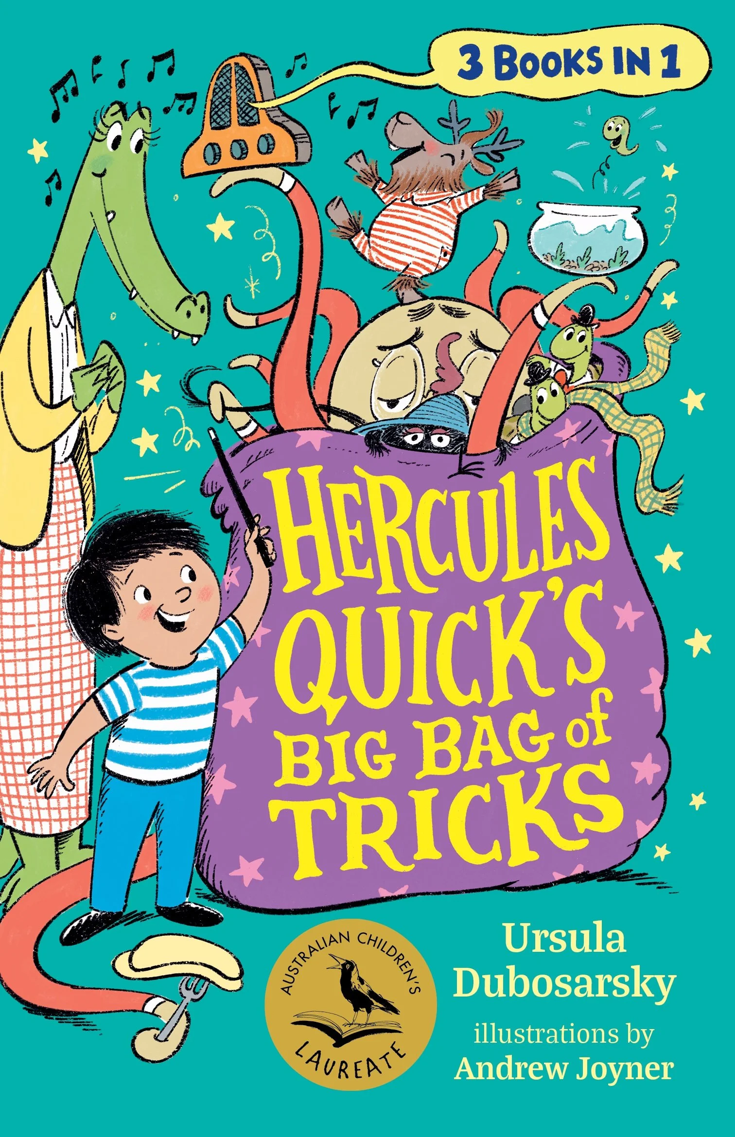 The cover of 'Hercules Quick's Big Bag of Tricks' by Ursula Dubosarsky and Andrew Joyner.