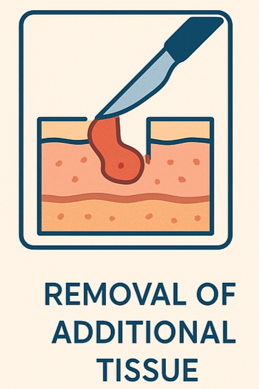 Medical illustration of tissue removal with a surgical instrument, labeled 'Removal of Additional Tissue'.