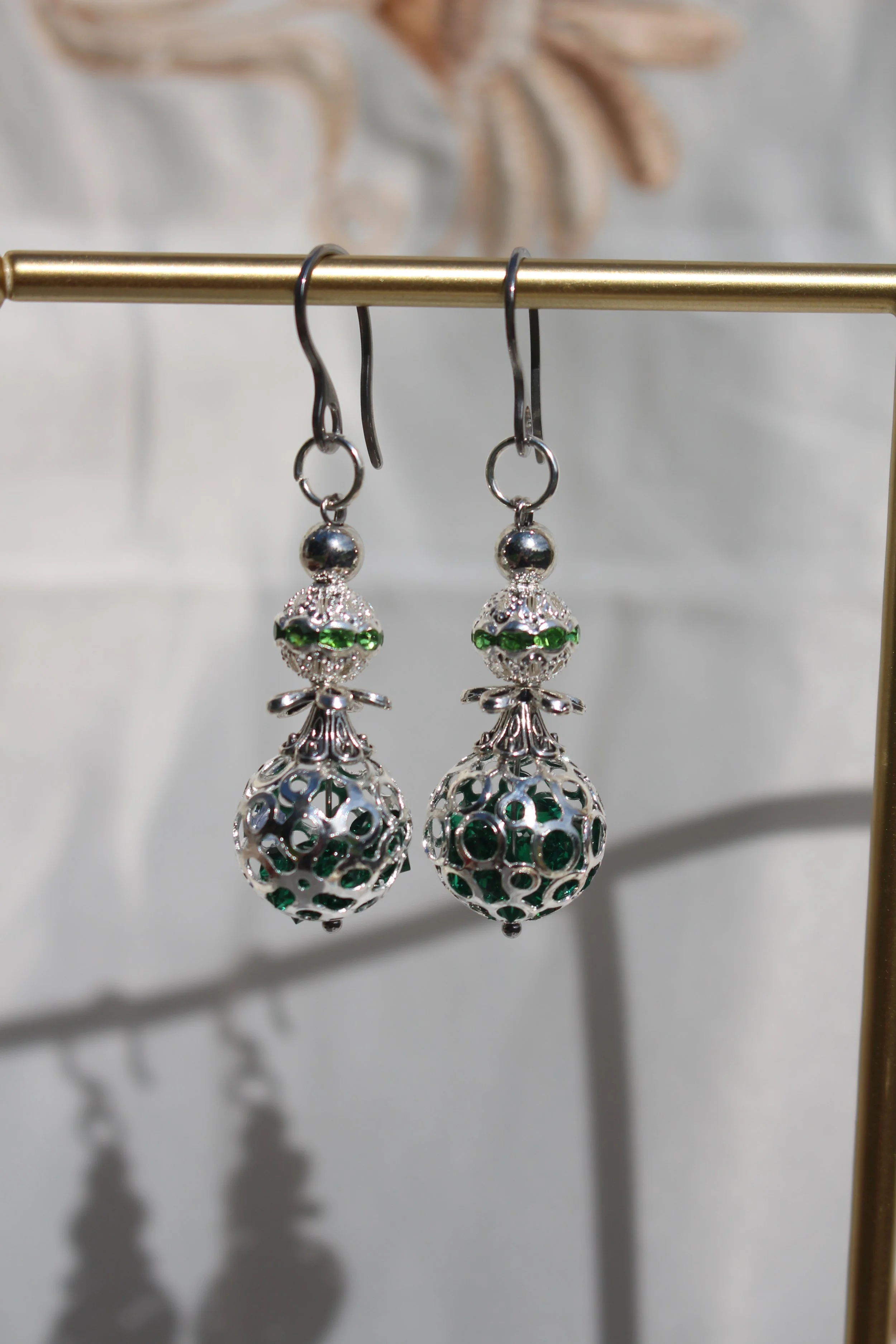 Green Silver Ball Dangles