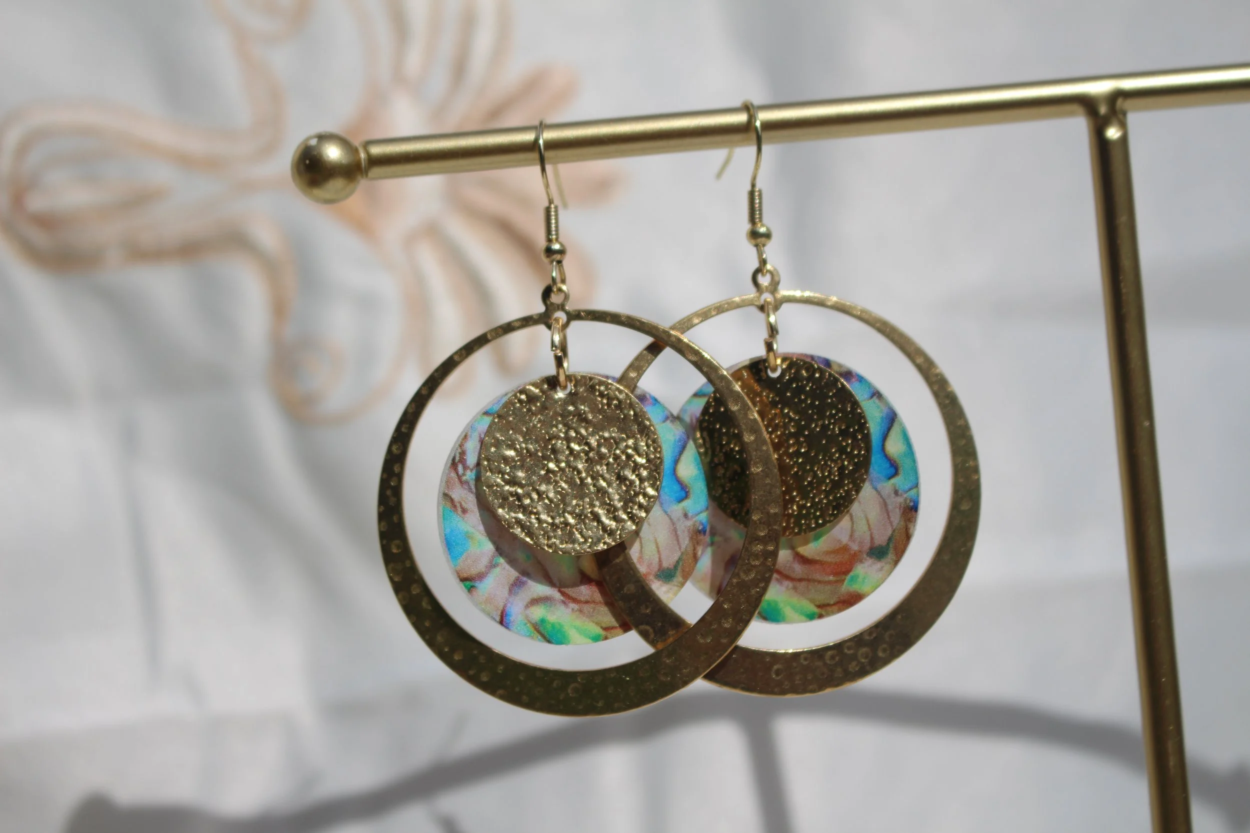 Turquoise and Gold Coin Hoops
