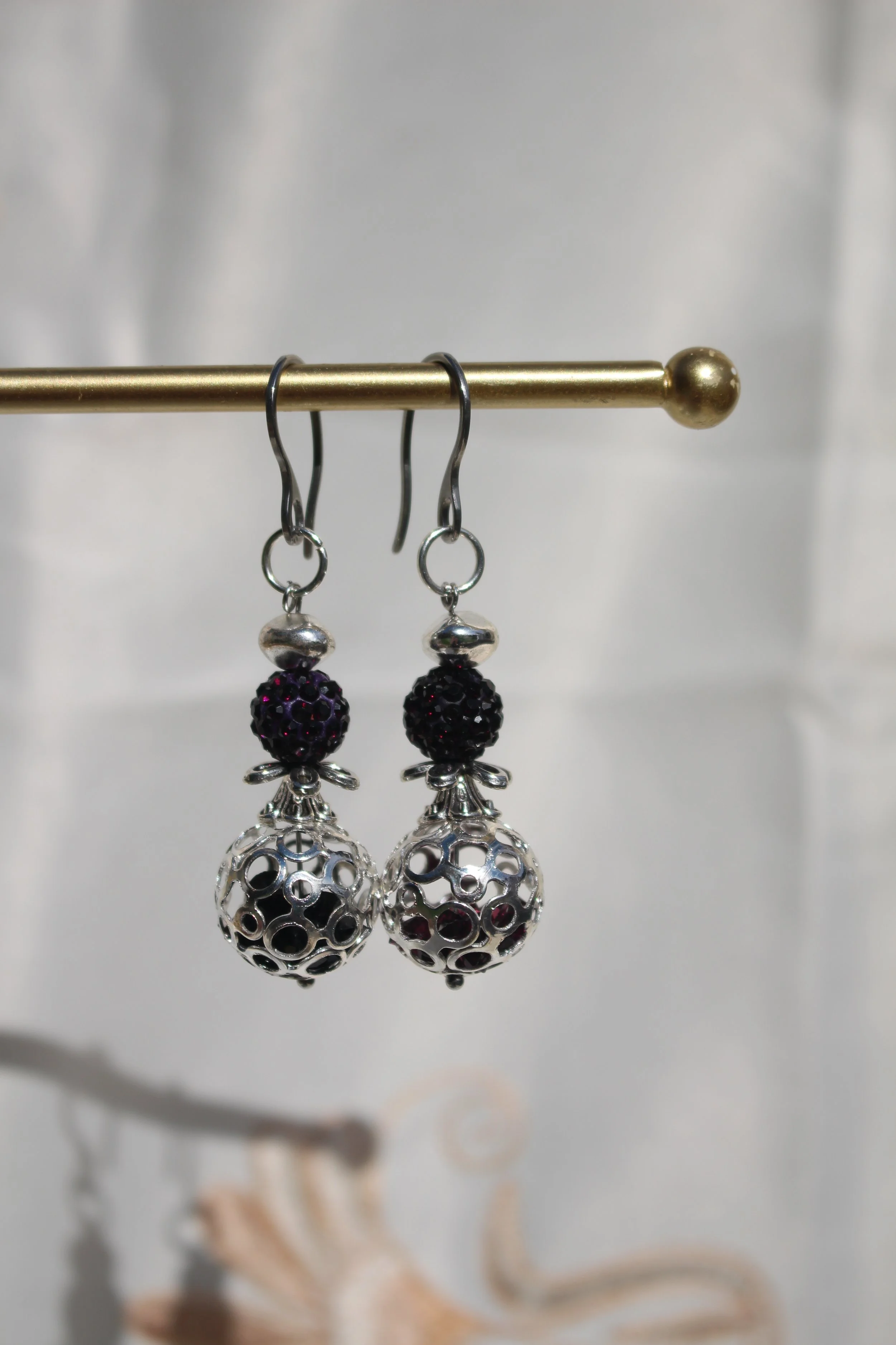Purple Silver Ball Dangles