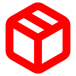 Red and black logo of a cube with the top face showing three vertical lines.