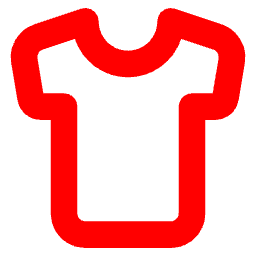 Outline of a T-shirt icon with a red border.
