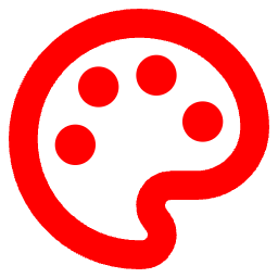 Red painter's palette icon with five circular paint spots