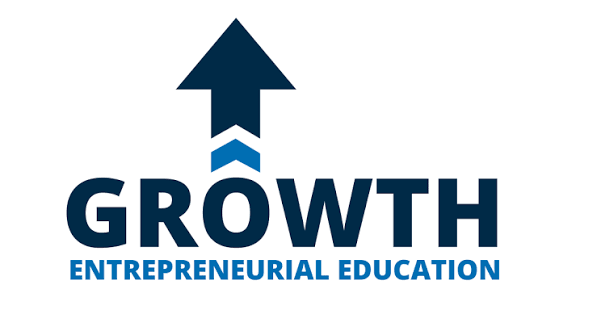Logo with an upward arrow and the words "GROWTH" and "ENTREPRENEURIAL EDUCATION". Alicia Avsargolu | Speaker | Ecommerce Summit | Fractional Digital Chief of Staff | Digital Transformation