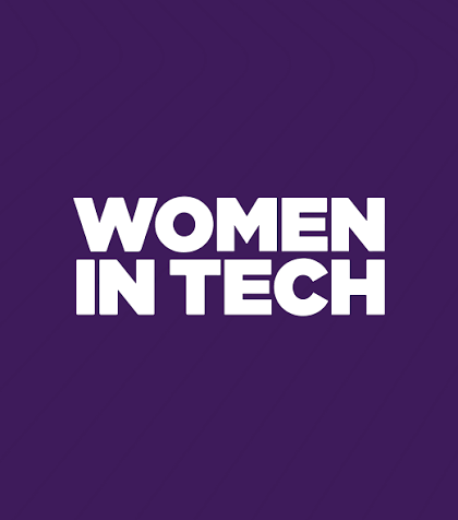 Text that reads 'Women in Tech' on a purple background. Alicia Avsargolu | Speaker | Women in Tech Festival | Silicon Valley | Fractional Digital Chief of Staff | Digital Transformation