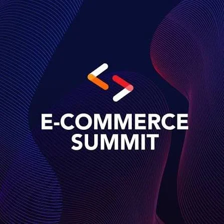 E-commerce Summit logo with colorful abstract background.  Alicia Avsargolu | Speaker | Ecommerce Summit | Fractional Digital Chief of Staff | Digital Transformation