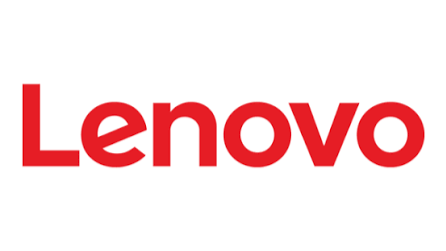 Lenovo logo in red text on a white background.