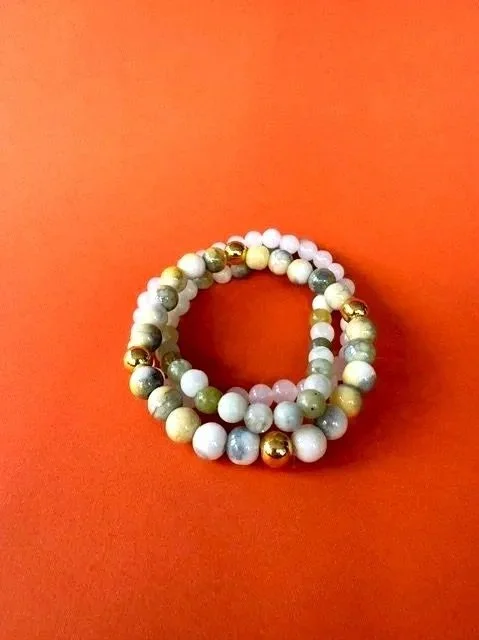 Glass and Jade Beaded Bracelet Set