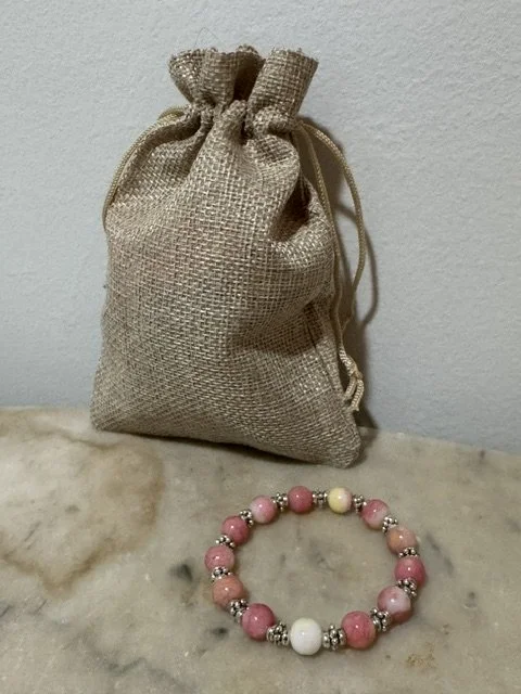 Pink Glass Beaded Bracelet with Silver-Toned Accents