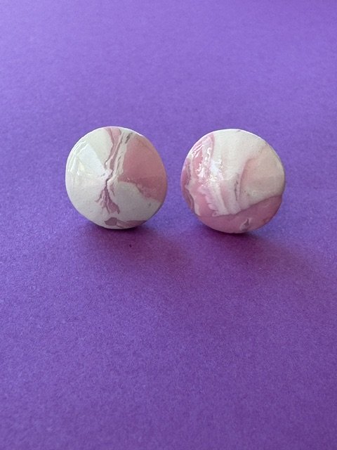 Pink and White Clay Button Earrings