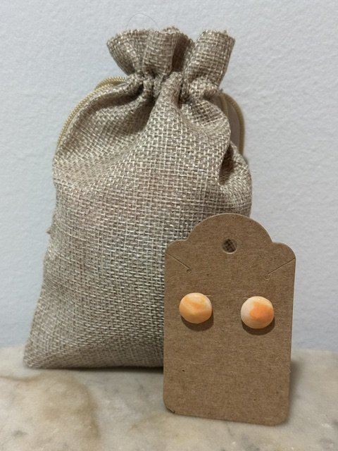 Orange and White Clay Button Earrings