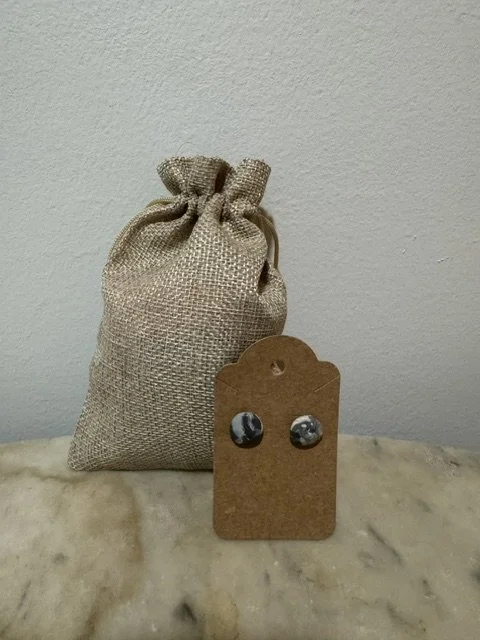 Black and White Clay Button Earrings