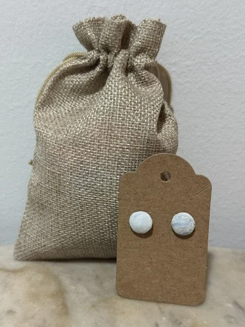 White and Baby Blue Clay Button Earrings