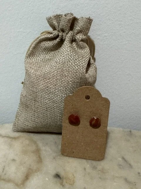 Red and Tan Clay Button Earrings