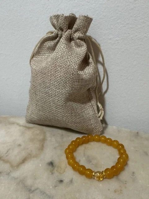 Orange Glass Beaded Bracelet with Clear and Gold Accents