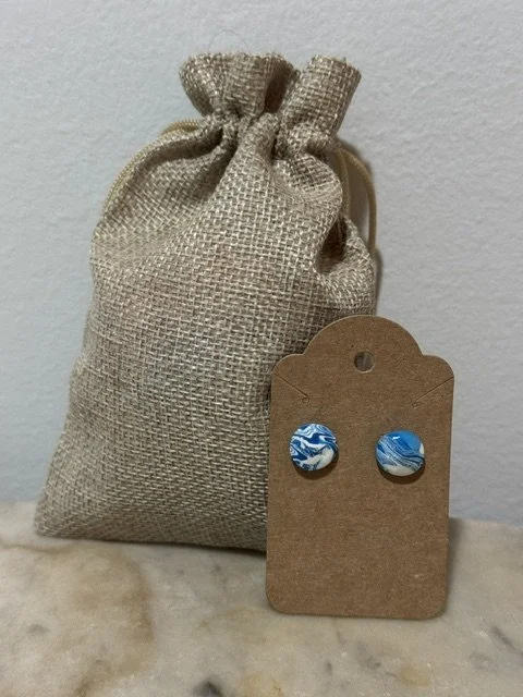 Cobalt and White Clay Button Earrings