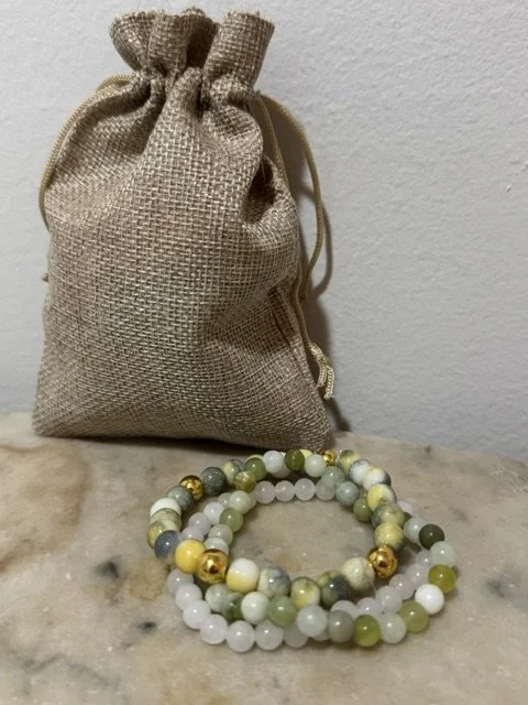 Glass and Jade Beaded Bracelet Set