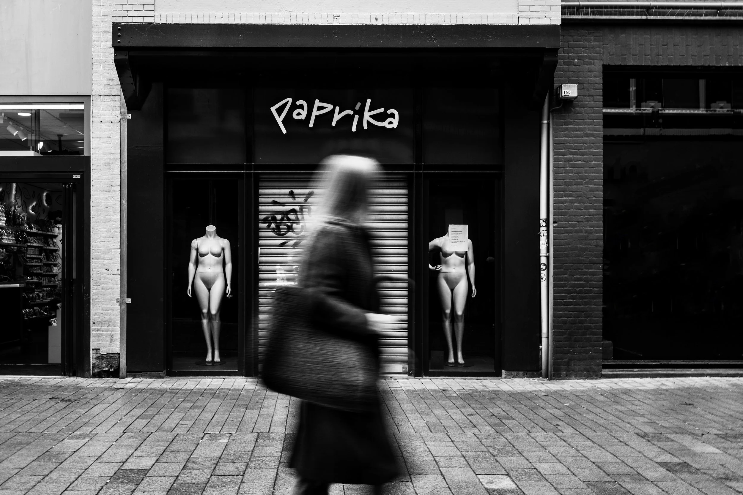 Paprika winkels straat fotografie Zwart wit Black and white