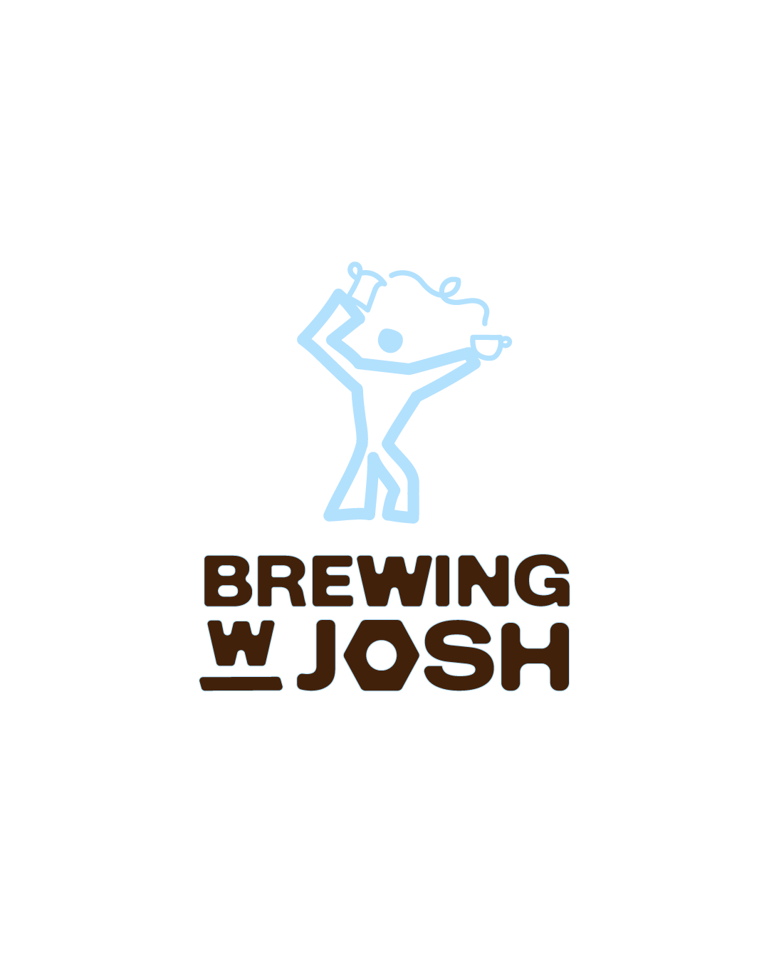 Brewing With Josh graphic logo featuring a stylized light-blue figure pouring a coffee above the main wordmark logo.