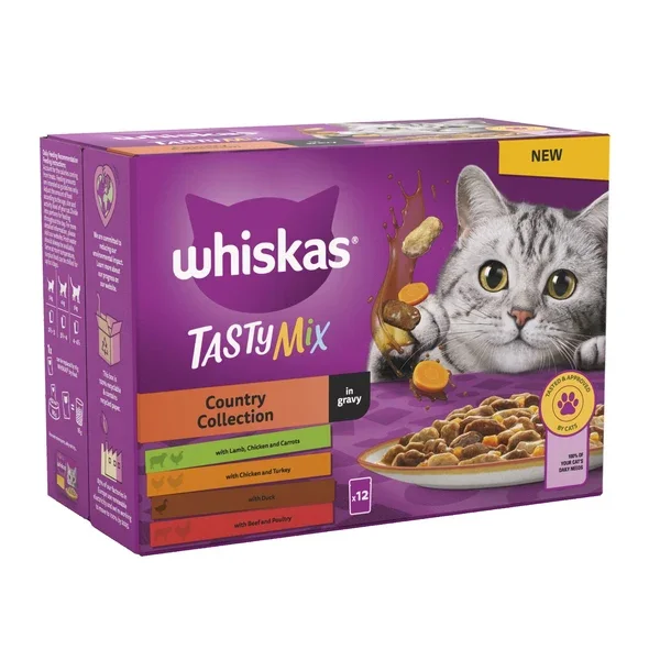 WHISKAS 1+ Country Collection Mix Adult Wet Cat Food Pouch in Gravy 12x85gWHISKAS 1+ Country Collection Mix Adult Wet Cat Food Pouch in Gravy 12x85g