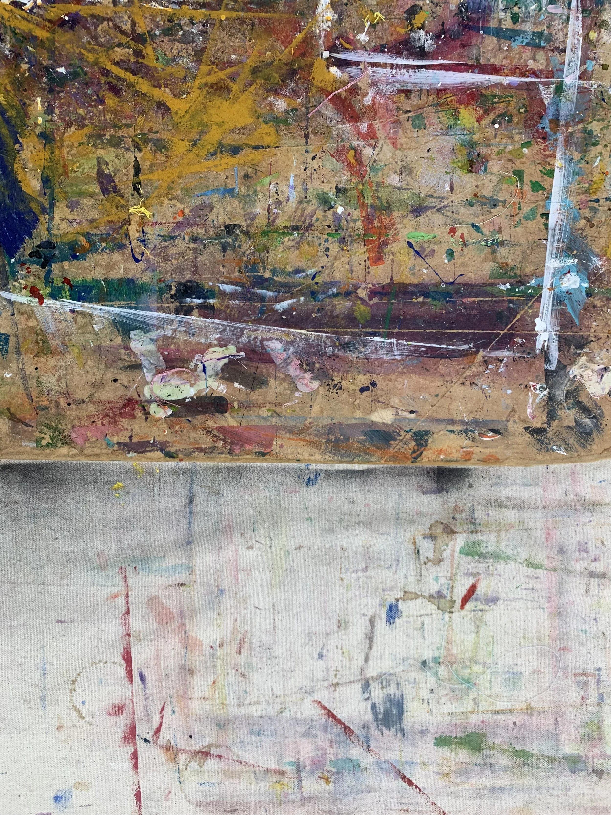 Figure 3.1: Emma Byrnes, Tablecloth + placemat, 2026, Still photo of canvas tablecloth and artboard.