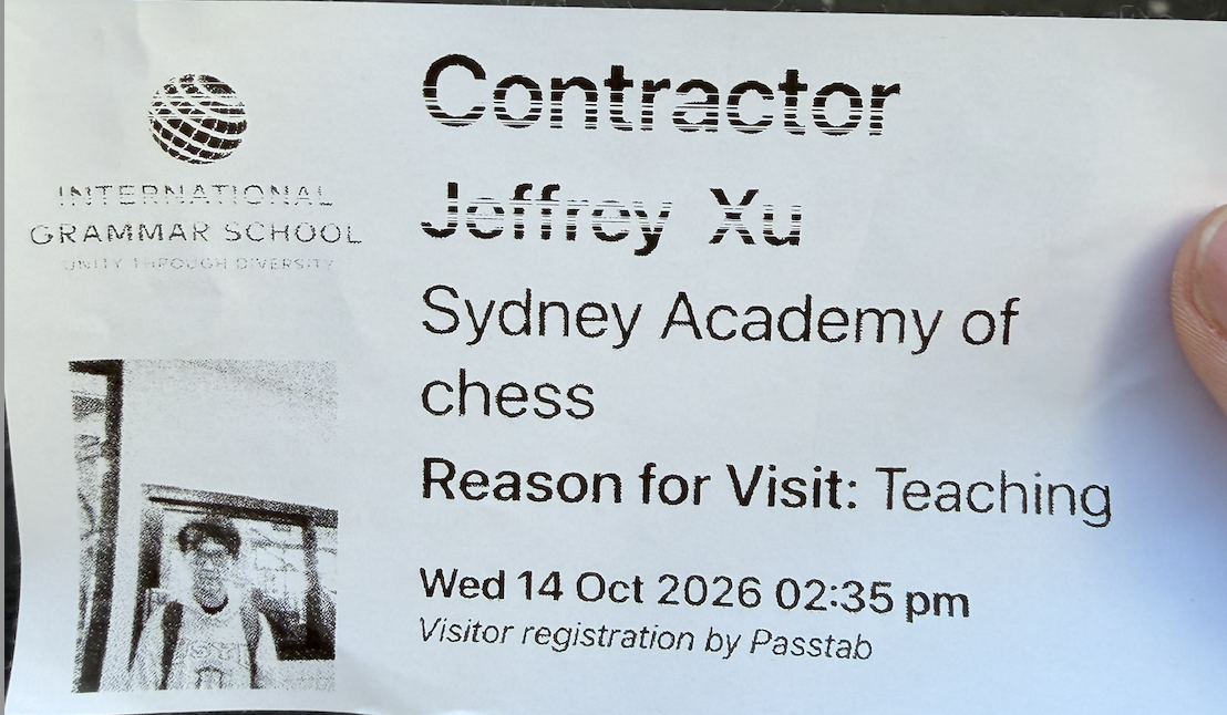 Jeffrey Xu (coach Jeff), teaching chess at local school in Sydney, Australia.